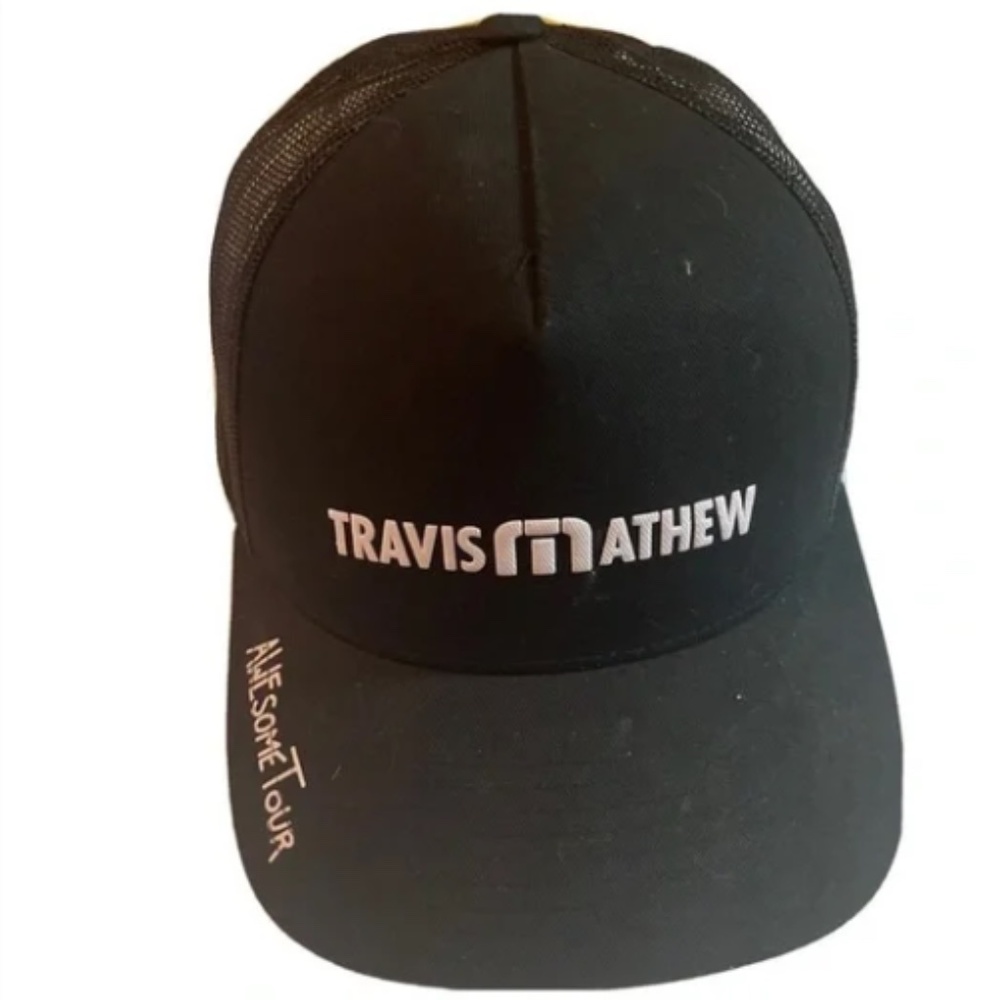 Travis Mathew FlexFit Snap Back Mens Adjustable Trucker Mesh Awesome Tour Black